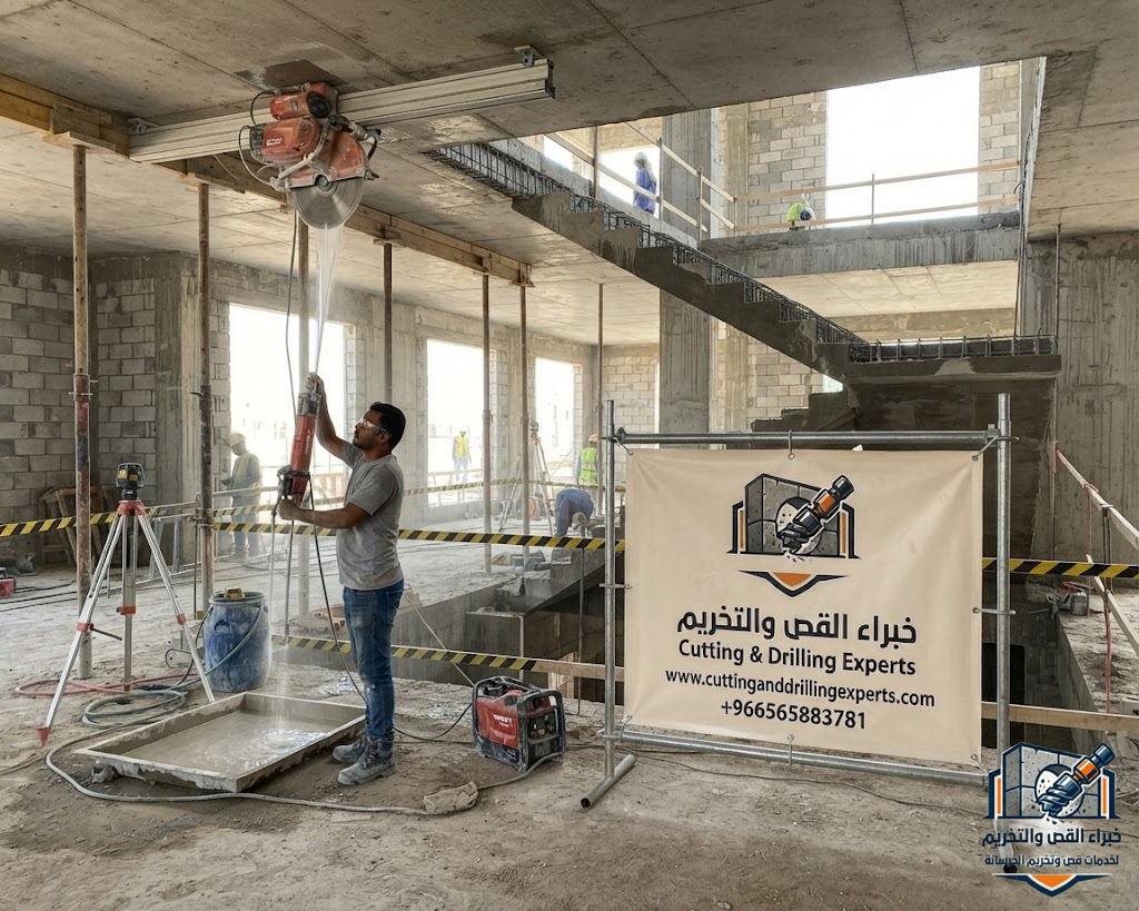 قص البلاطات والأسقف الخرسانية المسلحة في السعودية باستخدام Wall Saw وWire Saw بدون تكسير عشوائي